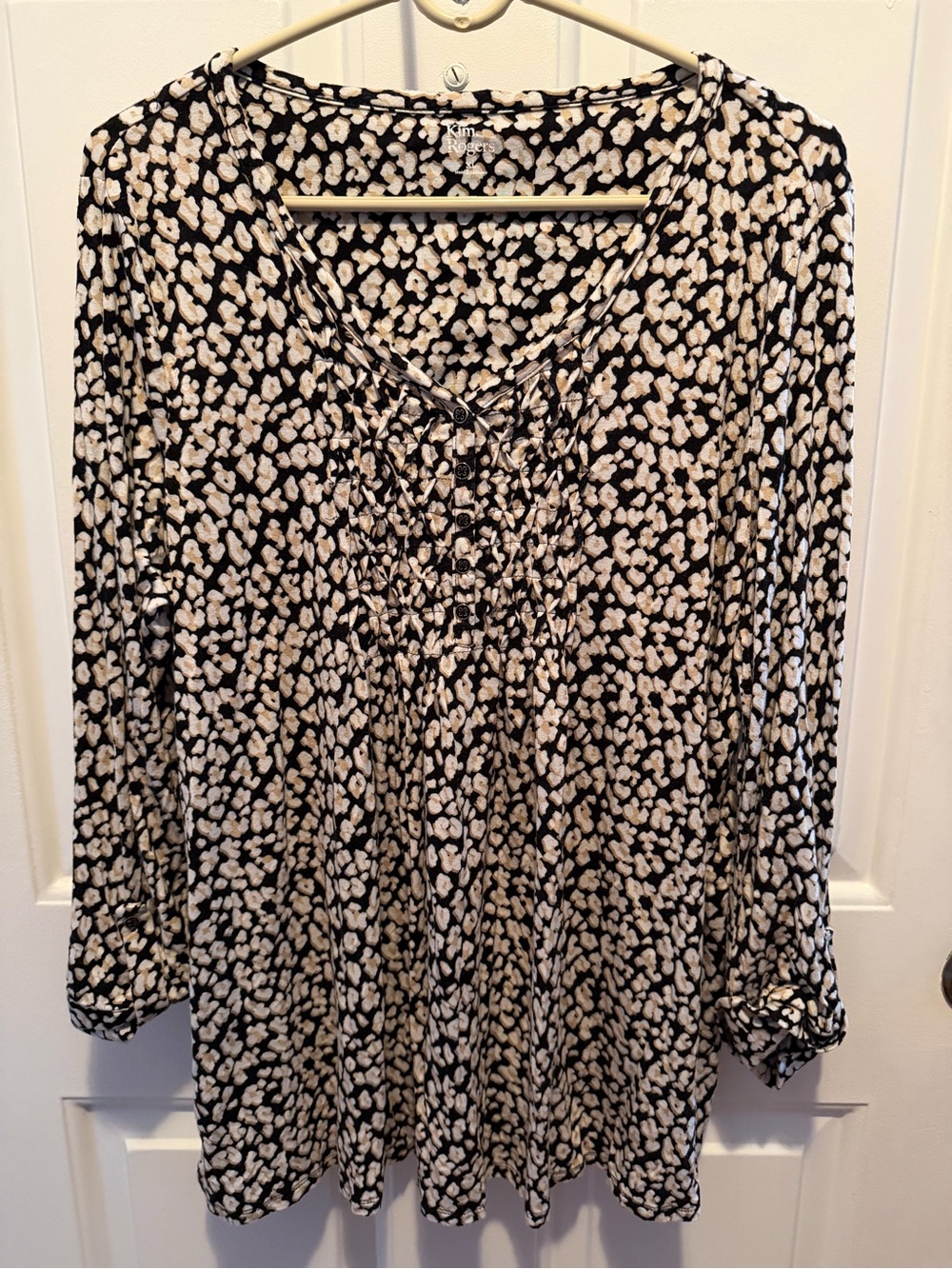 Kim Rogers Black and Cream Lace-Up V-Neck Tunic